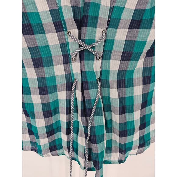 Adiktd Women's Green Black Fit Checkered Spread Plaid Collar Casual Shirt Size L - Picture 4 of 4